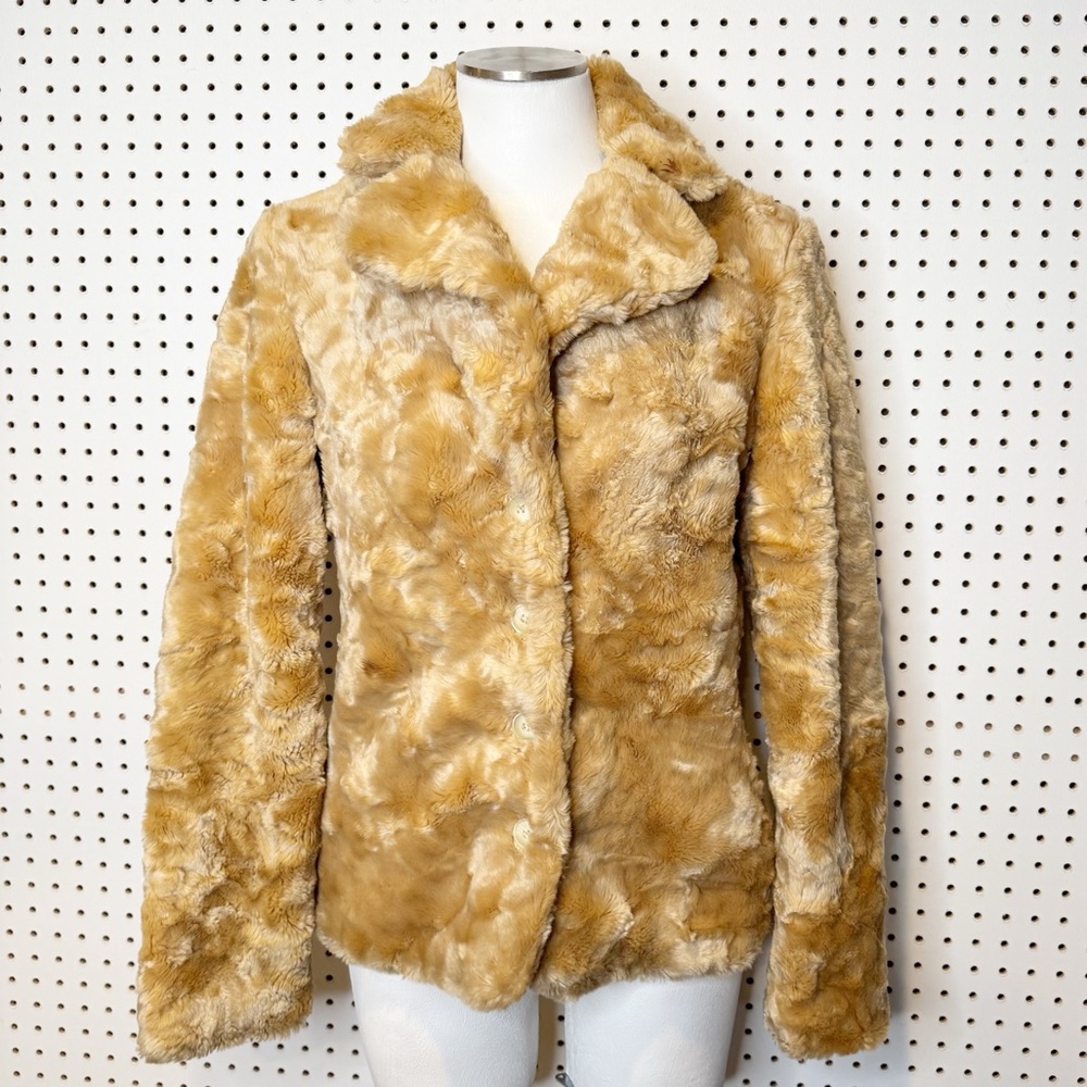 Betsey Johnson | Vintage Y2K Black Label Faux Fur Coat in Golden Tan Sz. 8